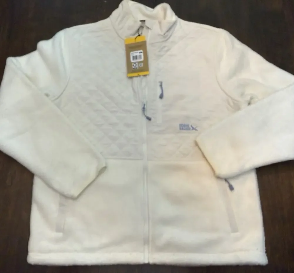 Women's Eddie Bauer Mixed Media Jacket Cream Fleece Quilted Size Medium New